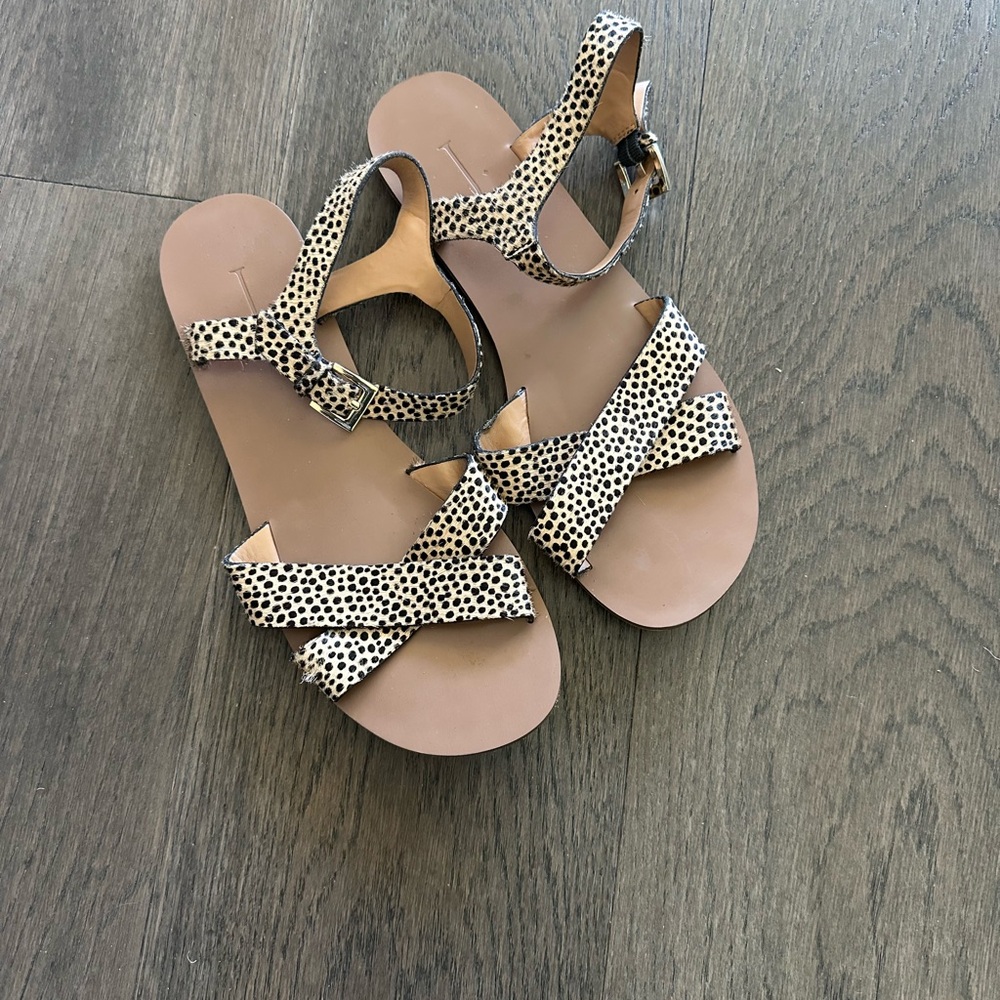 J. Crew Calf Hair Leopard Print Sandals with Buckle